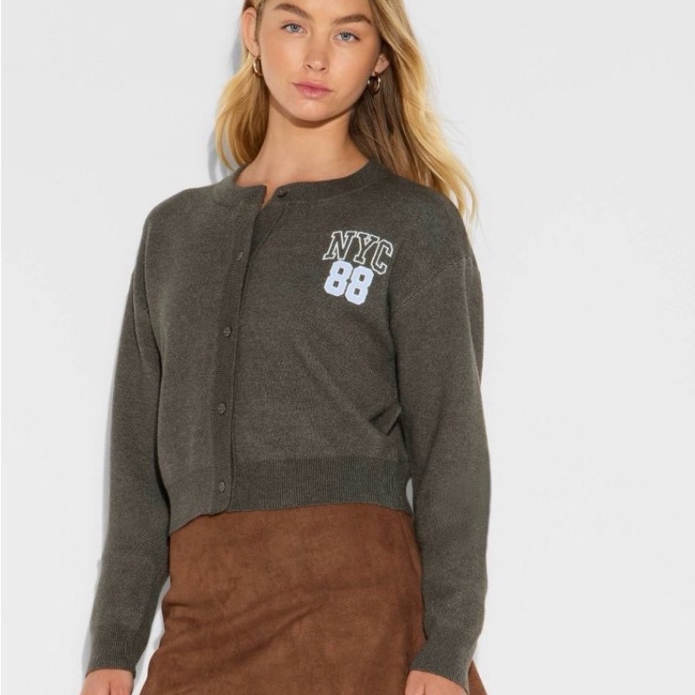 Grayson Threads NYC 88 Teddy Bear Cropped Cardigan Gray XL NWT